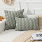 Kevin Textile Throw Pillow Covers Soft Corduroy Decorative Set of 2 Boho Striped Pillow Covers Pillowcases Farmhouse Home Decor for Couch Bed Sofa Living Room 24x24 Inch Greyish Green