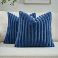 FUTEI Navy Blue Striped Decorative Throw Pillow Covers 22x22 Inch Set of 2,Square Winter Decorations Couch Pillow Case,Soft Cozy Faux Rabbit Fur & Velvet Back,Modern Home Decor for Bed