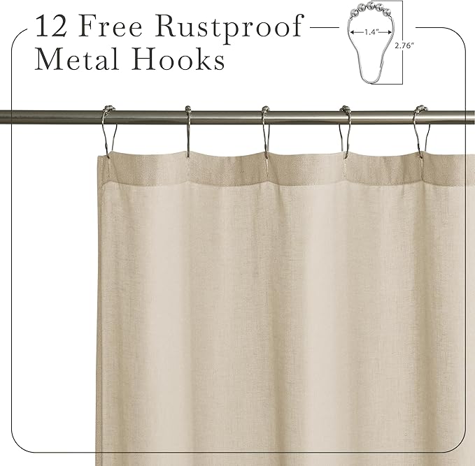 KGORGE Linen Shower Curtain - Semi Sheer Lightweight Button Hole Half Privacy Quick Dry Shower Curtains for Bathroom Bathtub Decor, Angora, 54 x 78 inches Long, Hooks Included