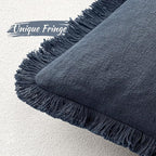 MIULEE Christmas Decorative Throw Pillow Covers Neutral Linen Fringe Throw Pillows Set of 2 Indigo Blue Boho Farmhouse Cushion Covers Coastal Decor for Couch Sofa Bed Living Room Decor 26x26 Inch