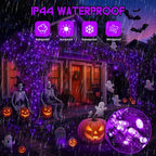 Upgraded Connectable 200 LED Halloween String Lights Outdoor Indoor, 66FT Purple Halloween Decorations Lights 13 Modes, Waterproof Twinkle Fairy Lights Plug in Clear Wire for Tree, Bedroom Decoration