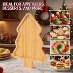 WILLKOMMEN Christmas Serving Tray, Bamboo Christmas Tree Serving Platter, Charcuterie Board Serving Dishes 11.8" x 8.7" for Party Cookie Fruit Tray Cheese Board Plate