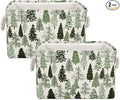 2Pcs Christmas Rectangle Storage Basket 15 x 10.2 x 9.4 In Xmas Pine Tree Foldable Open Toy Organizer Bag with Handle Large Laundry Dirty Cloth Storage Bin for Bedroom Shelves Closet