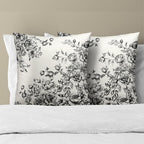 Vintage Floral Throw Pillow Covers 18x18 Set of 2, Chinoiserie Black White Flowers Square Pillowcases Cotton Cushion Cover Decoration for Couch Sofa Living Room Bedroom Home