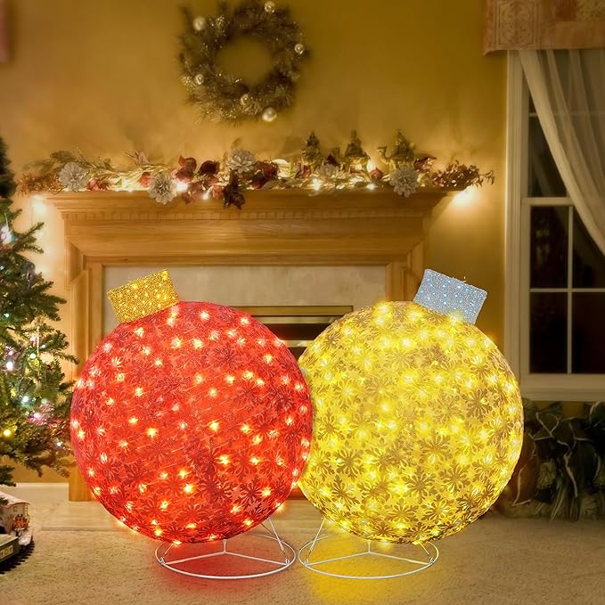 Lamerge Christmas Lanterns Decorations for Home, Indoor Outdoor Holiday Lanter, Warm Lit Farmhouse Lantern for Porch, Yard, Mantle, Party,30.5inch（Red+Gold）