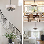 6-Light Modern Drum Chandelier for Dining Room,18'' Large Drum Pendant Light with Fabric, 2-Layer Farmhouse Chandeliers for Bedroom Dining Room Foyer Kitchen Hallway Island