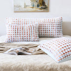 Boho Chenille Tufted Pillow Cover 14x36 Inch Set of 1, Farmhouse Striped Decorative Pillow Covers Accent Fluffy Neutral Long Body Bolster Pillow for Couch Sofa Bedroom Living Room, Orange