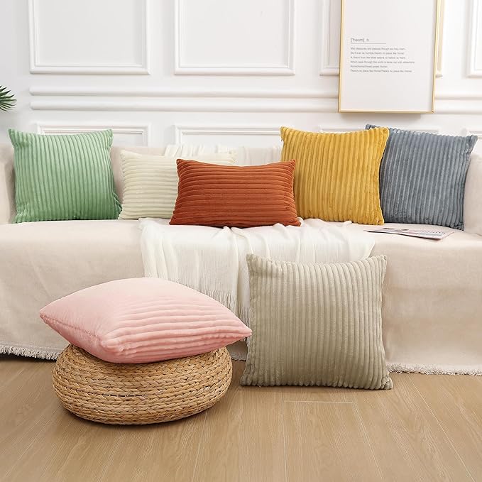 Simmore Decorative Fall Throw Pillow Covers 12x20 Set of 2, Soft Plush Flannel Double-Sided Fluffy Lumbar Pillow Covers for Couch Sofa Living Room, Pink
