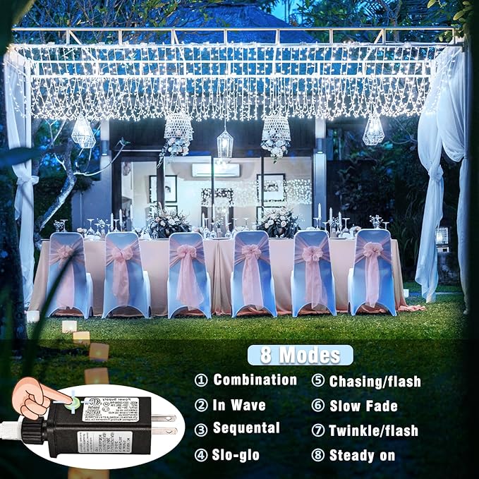 100ft White Christmas Lights Outdoor 300 LED String Lights Indoor Clear Wire Waterproof, 8 Modes Connectable Twinkle Fairy String Lights Plug in for Outside Room Bedroom Party Wedding Decorations