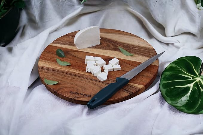 Vesta Homes Wooden Round Cutting Board/Chopping, Serving Board, Platter for Vegetables, Fruits, Cheese, Pizza and Charcuterie | Natural Acacia Wood | 11.5*11.5 Inches | Handcrafted in India
