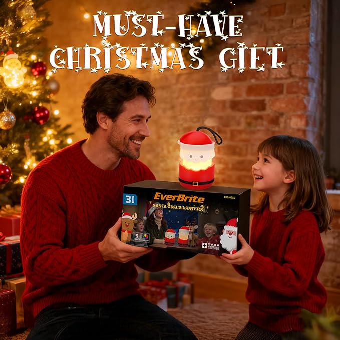 Christmas Gift EverBrite Santa Claus Lantern 3 Pack, 5 Light Modes Holiday Decoration Presents for Women and Men, AAA Batteries Contained Stocking Stuffers, Christmas Lights Indoor & Outdoor