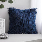 Phantoscope Faux Fur Solid Decorative Pillow Cover Fluffy Throw Pillow Mongolian Luxury Fuzzy Pillow Case Cushion Cover for Bedroom and Couch, Navy Blue 20 x 20 Inches, Pack of 1