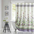 Fabric Shower Curtain 78 Inches Long, Butterfly Garden Flower Plant Shower Curtains for Bathroom, Purple and Cream Floral Bathroom Curtains, 72" W x 78" H