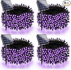 4 Pack Purple Solar Halloween Lights Outdoor Waterproof, 180FT 320 LED Solar String Lights with Green Wire 8 Modes Solar Fairy Twinkle Light for Tree Bush Garden Horror Party Halloween Decorations