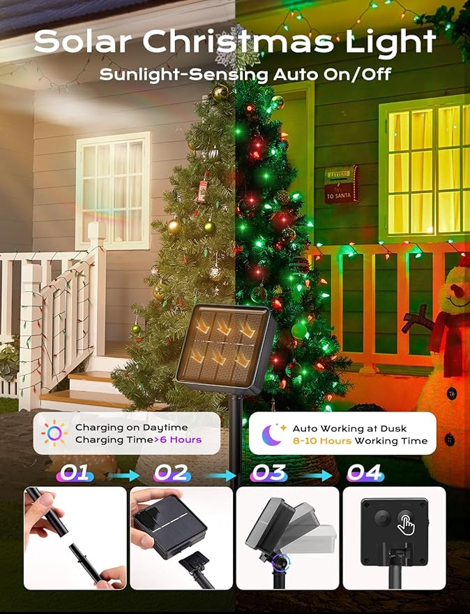 Brightown Solar Operated C6 Strawberry String Lights, 22.64ft 50 LEDs Red Green LED Christmas Fairy Lights, Solar Christmas Lights Outdoor, Christmas Decorations for Christmas Tree, Garden Decor