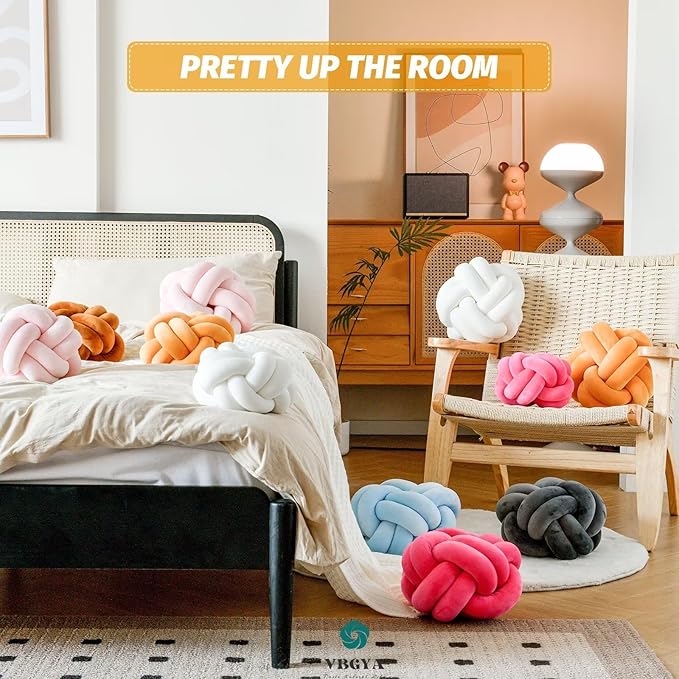 Knot Pillow Ball, Soft Home Decorative Throw Pillows Cushion, Round Changeability Knotted Pillows, Modern Home Handmade Cushions for Bedroom, Sofa, Couch (8 Inch, Dark Yellow)