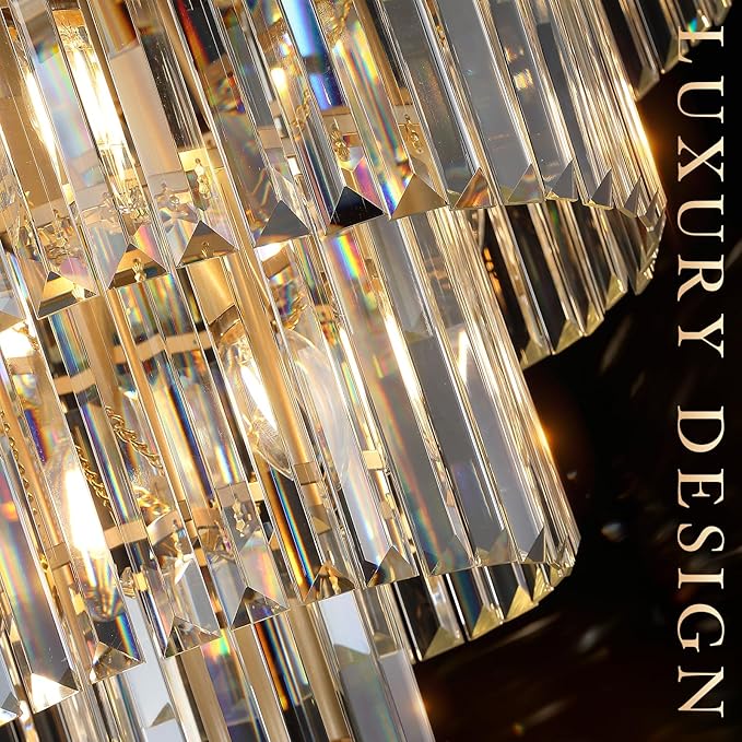 Gold Crystal Chandeliers 24” Modern Large Chandeliers Luxury 4-Tier 12 Lights K9 Crystal Round Ceiling Pendant Light Fixture Contemporary for Dining Room Foyer Staircase Living Room