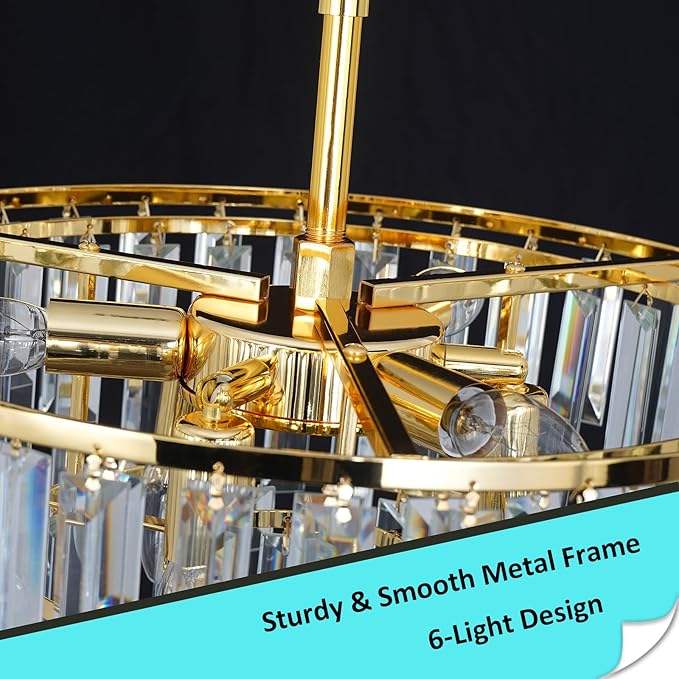 Gold Crystal Chandeliers Modern Contemporary Round Dining Room Chandelier 4-Tier 6 Lights Dimmable Top K9 Luxury Ceiling Hanging Pendant Light Fixture for Living Room Bedroom Foyer 18"