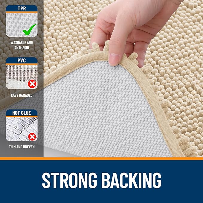 OLANLY Bathroom Rugs 40x32, Extra Soft Absorbent Chenille Bath Rugs, Rubber Backing Quick Dry, Machine Washable Bath Mats for Bathroom Floor, Tub and Shower, Home Decor Accessories, Beige