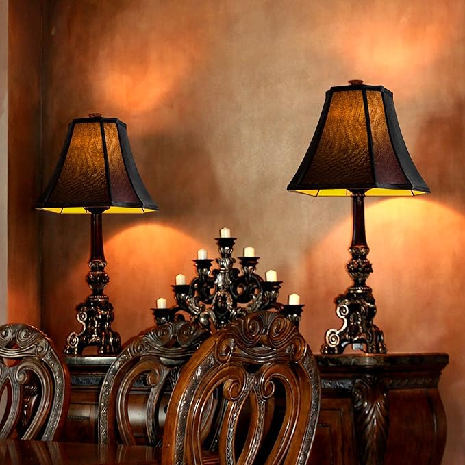GO&S0 13.2" Medium Bell Lamp Shade Black,Octagonal Lampshade for Table Lamps,Floor Lamp Replac-6.5"x13.2"x10.6"(Spider) Modern Shade for Nightstand,Faux Silk Easy Assembly Required (Set of 1)