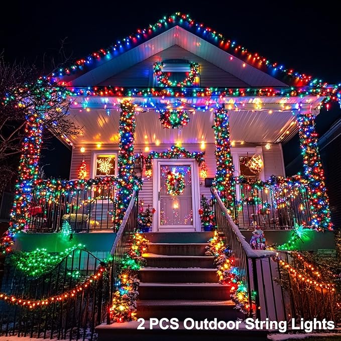 echosari 2 Pack Color Changing String Lights, 33 Ft 100 LED Christmas Fairy Lights Battery Operated Green Wire String Lights with Remote Timer for Bedroom Garden Party Wedding Deco (Multicolor)