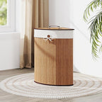 Giantex Corner Laundry Hamper with Lid, 58 L Bamboo Laundry Basket with Removable Liner & Handle, Triangle Clothes Hamper for Small Spaces, Bedroom, Bathroom, Laundry & Living Room (Bamboo)