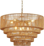 25.6" Large Rattan Chandelier Vintage 8-Lights Farmhouse Boho Hand-Woven Bamboo Chandelier Light Fixture Retro Drum Wicker Golden Chandeliers for Dining Room, Kitchen, Bedroom, E12