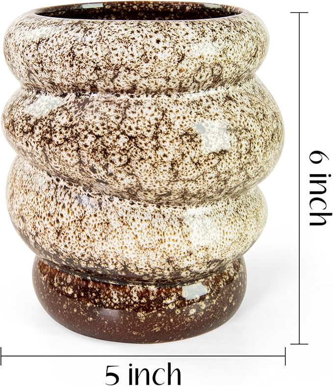 Ceramic 5 inch Plant Pot - Planter for Indoor Plants with Drainage Hole, Flower Pots for Orchid, Succulent,Outdoor Plants, Modern Glaze Planters for Home Office Decor Gift