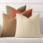 MIULEE Modern Farmhouse Decorative Pillow Covers 18x18 Inch Set of 4 Natural Rustic Throw Pillows Neutral Warm Soft Corduroy Couch Pillowcases Home Decor for Sofa Living Room Bed Brown Green
