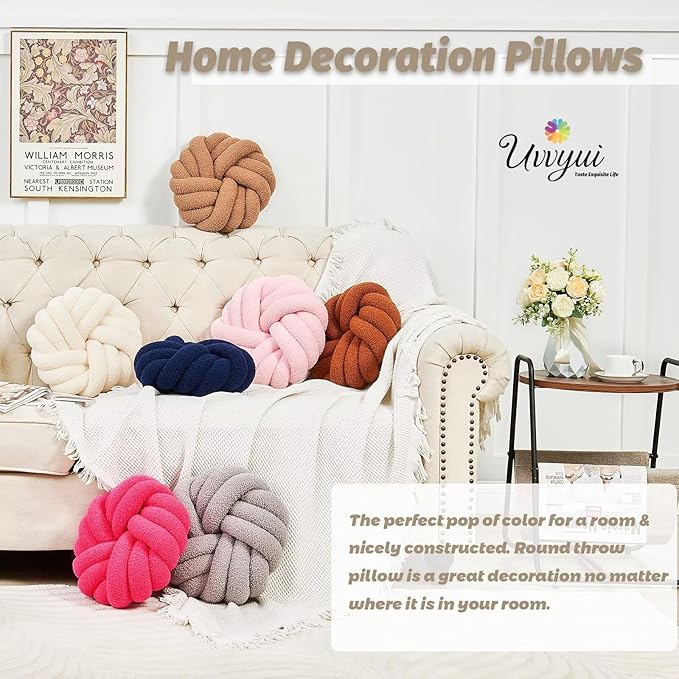 Uvvyui Knot Pillows, 14 Inch Decorative Throw Pillows Round Pillows Cushion, Soft Handmade Knotted Ball Pillow Plush Cushion Home Decor for Bed Couch Living Room (Sage Green, 14 Inch)