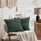 Fancy Homi Set of 2 Dark Green Decorative Throw Pillow Covers 20x20 Inch for Living Room Couch Bed, Boho Farmhouse Forest Green Home Decor, Soft Corss Corduroy Patchwork Textured Cushion Case