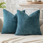 MIULEE Pack of 2 Couch Throw Pillow Covers 18x18 Inch Coastal Teal Modern Boho Accent Decorative Pillow Covers Soft Chenille Farmhouse Cushion Covers for Home Decor Bed Sofa Living Room