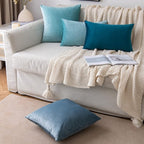 EMEMA Pack of 2 Velvet Throw Pillow Covers Decorative Square Pillowcase Soft Solid Cushion Case for Sofa Bedroom Chair Car 20x20 Inch Light Blue