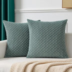 Kevin Textile Decorative Pillow Covers Set of 2 Striped Plush Corduroy Pillows Pillowcases Boho Home Decor Cushion Covers for Couch Sofa Bed Living Room 26x26 Inch, Teal Green