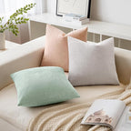 MIULEE Pack of 2 Decorative Throw Pillow Covers Soft Chenille Throw Pillows Solid Textured Cushion Covers for Spring Couch Sofa Bedroom Living Room 18x18 Inch, Light Green