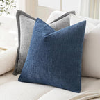 MIULEE Pack of 2 Decorative Throw Pillow Covers Soft Chenille Throw Pillows Solid Textured Cushion Covers for Couch Sofa Bedroom Living Room 20x20 Inch, Navy Blue