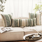 ANRODUO Pack of 2 Boho Decorative Throw Pillow Covers 20x20 Farmhouse Cushion Case Striped Chenille Pillow Cases Square Pillow Covers Accent Neutral Pillowcase for Sofa Couch Bed, Olive Green Stripe