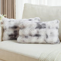 FUTEI Grey White Decorative Throw Pillow Covers 12x20 Inch Set of 2,Soft Fuzzy Faux Rabbit Fur Pillow Case with Raised Texture,Neutral Boho Home Decor for Couch Bed Living Room