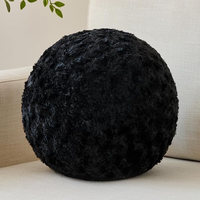Ball Pillow, Decorative Round Pillow for Couch n, Circle Throw Pillows, Perfect Ball Pillows for Couch, Stylish Decorative Pillows, Versatile Round Throw Pillow (Black, Medium-11.8 Inches)