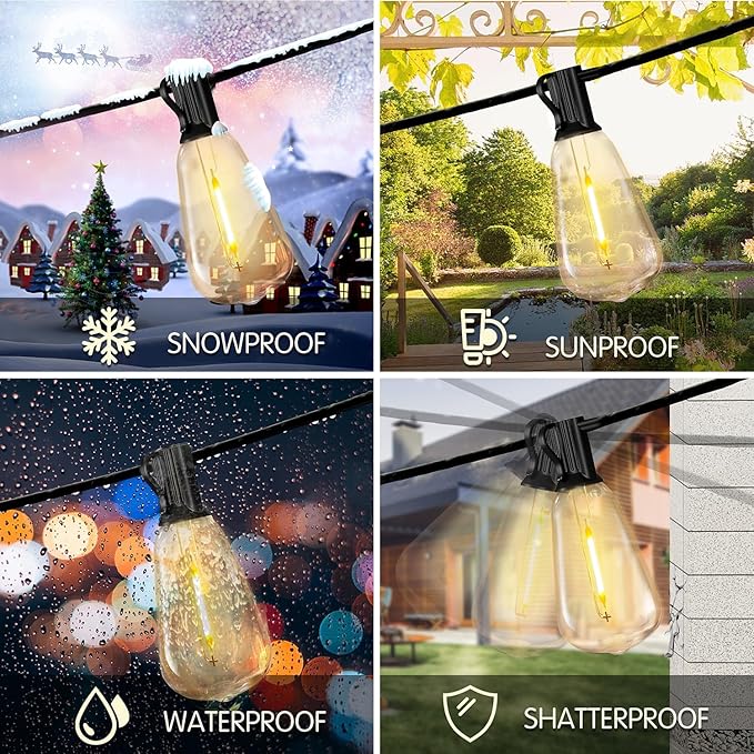 DAYBETTER 150FT Outdoor String Lights Waterproof 75 pcs Warm White LED Bulbs 2700K for Patio, Yard, Garden & Holiday Decor Durable Weatherproof Lights for Parties, Weddings, Backyard Lighting
