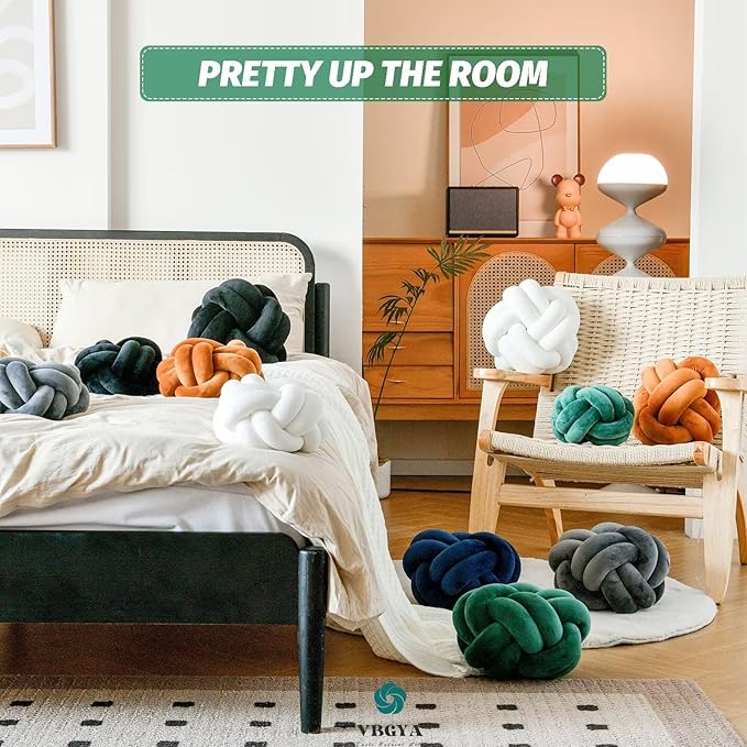 Knot Pillow Ball, Soft Decorative Throw Pillows Cushion, 11 Inch Round Plush Knotted Pillows Dark Green Pillow, Modern Home Throw Knot Decorative Cushion for Bedroom, Sofa, Couch