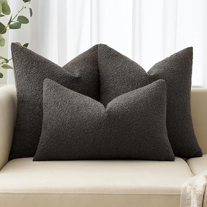 MIULEE 16x16 Inch Decorative Pillow Covers for Couch Bed Set of 2 Textured Boucle Neutral Winter Throw Pillows Dark Coffee Accent Solid Cushion Pillowcases Sofa Livingroom Home Decor