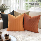 MIULEE Pack of 2 Burnt Orange Pillow Covers 20x20 Inch Soft Striped Corduroy Fall Throw Pillow Covers Set Decorative Square Cushion Cases Pillowcases for Sofa Bedroom Couch