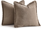 EMEMA Linen Fringe Throw Pillow Covers Set of 2 Boho Farmhouse Accent Decorative Pillowcase with Tassels for Couch Sofa Bed Living Room Home Decor 26x26 Inch,Coco Brown