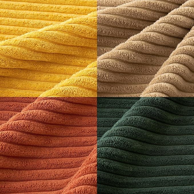 MIULEE Fall Pack of 4 Green-Rust Corduroy Decorative Throw Pillow Covers 18x18 Inch Soft Boho Striped Pillow Covers Modern Farmhouse Home Decor for Winter Sofa Living Room Couch Bed