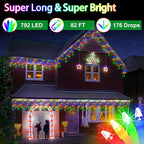 82ft 792 LED 176 Drops Christmas Lights, Outdoor Hanging lights with 8 Modes and Timer Memory, Plug In Outside Waterproof Curtain String Lights for House Fence Tree Holiday Decorations (Multicolor)
