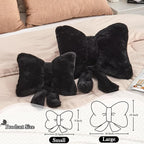 Black Bow Pillow, Soft Bow Decorative Pillows with Faux Rabbit Fur, Cute 16" Bow Throw Pillows, Aesthetic Home Decor Bow Shaped Plush Pillow for Bedroom Sofa Couch
