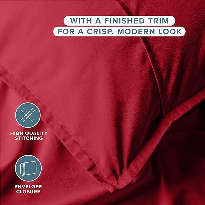 Bare Home Standard Pillow Sham Covers - Set of 2 - Premium 1800 Ultra-Soft Microfiber - Double Brushed - Bed Pillow Shams - Pillows Not Included (Set of 2, Red)