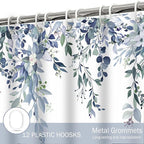 Eucalyptus Shower Curtain, Blue Watercolor Leaves with Floral Botanical Bathroom Decor, Waterproof Fabric Bath Curtain Set with Hooks, 72x72 Inches