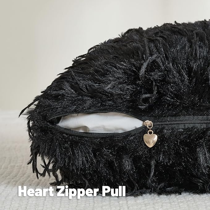 FUTEI Black Decorative Throw Pillow Covers 26x26 Inch Set of 2,Soft Fluffy Faux Feather Texture Euro Pillow Shams,Modern Home Luxury Decor for Couch Bed Living Room